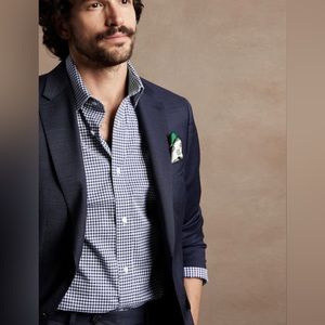 BANANA REPUBLIC Non-Iron Tailored Slim Fit Long Sleeve Button-up Plaid Shirt L